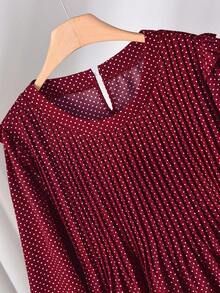 CosyJoli Plus Size Women's Polka Dot Round Neck Long Sleeve Plus Size Camel Colored Sweater/ Spring Fall - Red - View 4