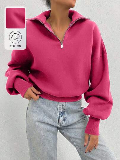 EURMUSE 100% Cotton Collar With Zipper Pattern Oversize Sweatshirt