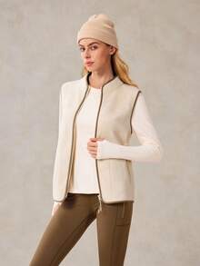 OutZeal Women Soft Warmth Fleece Stand Collar Multi Pocket Outdoor Fleece Vent Jacket Hiking Camping Fall Winter - Apricot - View 8