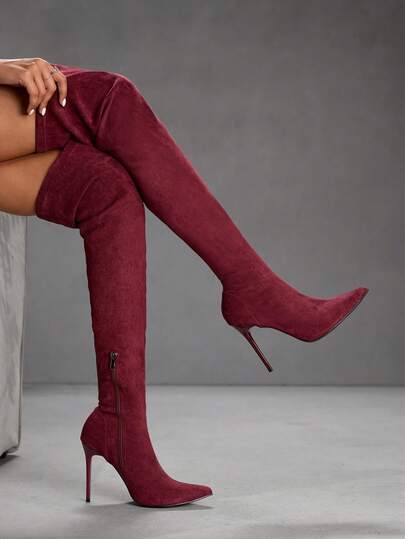 CUCCOO SZL Women's Fashion Pointed Toe Stiletto Heel Over-The-Knee Boots, Classic Versatile For Commuting, Dating, Party, Holiday For Christmas Spring Shoes