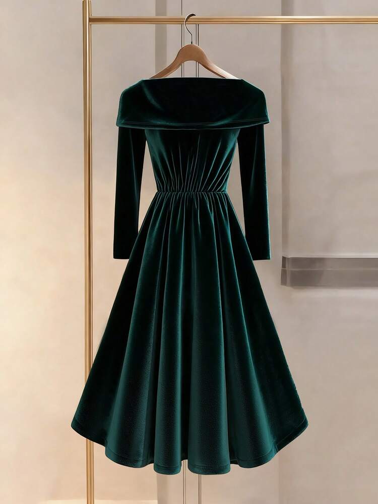 GlowEve Women's Velvet Floral Rhinestone Decor Elegant French Vintage Dark  Green Winter Long Sleeve Dress,Versatile Party Holiday Business Dining  Commute | SHEIN