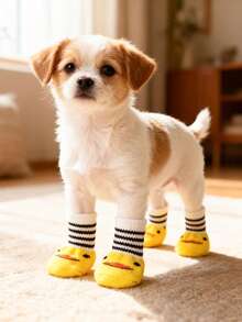 PETSIN 1 双带防滑垫的宠物袜子；宠物脚套；防滑、防刮、防脏宠物袜子宠物用品。