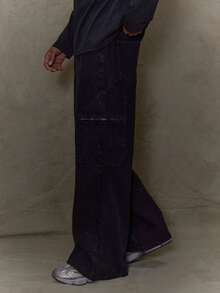 Quần jean ống rộng dáng suông, quần jean denim, trang phục thiết yếu mùa xuân hè. - màu đen - Xem 3