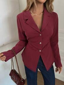 Elyressa A Lady's Woven Casual And Elegant Autumn Shirt For Commuting - Red - View 5