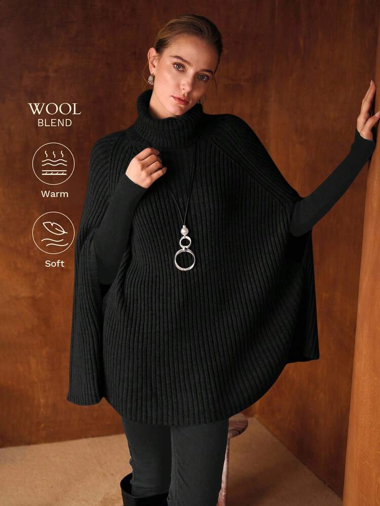WOOL TURTLENECK PONCHO SWEATER