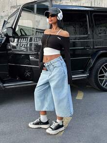 SHEIN PETITE Short en jean délavé taille basse - Jean clair - Voir 5