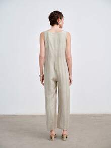 Aalyst 女式 2025 新款时尚无袖休闲连体裤 - 卡其色 - 查看 7