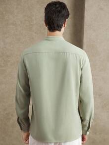 Core Aspect Herren Grünes Cargo Taschen Einreiher Lässig Langarm Hemd - Grün - Übersicht 2