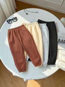 SHEIN 4pcs Young Boys' Casual Comfortable Versatile Cute Printed Thermal Lined Thick Sweatpants, School Clothes - Multicolor - View 5