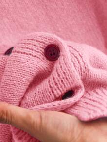 CosyJoli Plus Size Women Bow Embroidered Long Sleeve Single-Breasted Cardigan In Fall/Winter Pink - Pink - View 8