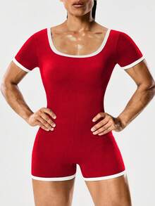 Gameset SHEIN Sport 女式夏季紧身无缝运动连体衣 - 紅色 - 查看 3