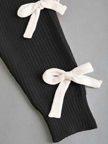 SHEIN Unity Women's Bow Decor Cropped Cardigan - Black and White - View 3