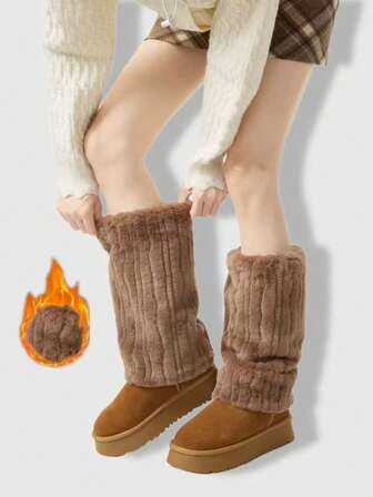 Fairycore 1pair Leopard Print Stylish And Warm Leg Warmers For Women, Fluffy