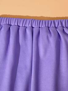 CoComelon X SHEIN 2pcs/Set Baby Girl Cute Cartoon & Letter Graphic Round Neck Ruffle Sleeve Sweatshirt And Sweatpants Knit Casual Sports Outfit, Purple