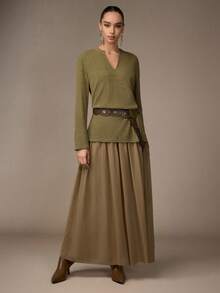 Modelyn Women's Knit Patchwork Chiffon 2 In 1 Vintage Long Dress, Casual Wear For Autumn