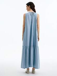Aalyst 纯色圆领无袖休闲牛仔连衣裙，夏季 - 淺色水洗藍 - 查看 2