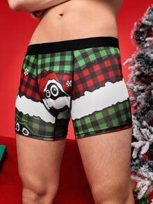Notgurli Christmas Colorblock Plaid Funny Streetwear Boxer Briefs, Comfortable Men's Underwear, Unique Christmas Gifts - Multicolor - View 6