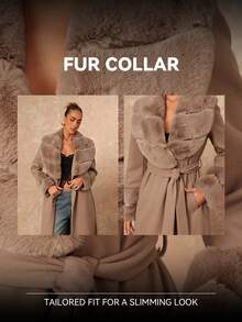 Lumalex 秋冬季仿毛皮领口和袖口收腰长款女式外套,适合女士穿着,款式多样,舒适百搭,尽显奢华气质。适合舞会、聚会、宴会、节日派对、锐舞派对、郊游、度假等各种场合,层次丰富,时尚百搭。适合婚礼、宴会、新年等寒冷天气穿着,是秋季新款女装的理想之选。 - 卡其色 - 查看 5