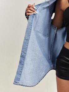 SHEIN Tall Tall Women's Casual Sexy Elegant Washed Denim Jacket And Coat - Light Wash - View 7