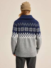 Exploreva Damtröja med snöflingmönster och långärmad dragkedja och halv knappslå