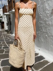 欧美新款春夏法式菱形波点吊带优雅气质连衣裙 - 彩色 - 查看 1