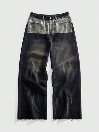 Street Life Jeans en denim ample à patchwork camouflage pour hommes