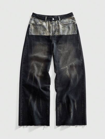 Street Life Jeans en denim ample à patchwork camouflage pour hommes