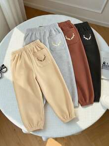 SHEIN 4pcs Young Boys' Casual Comfortable Versatile Cute Printed Thermal Lined Thick Sweatpants, School Clothes - Multicolor - View 7