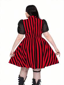 Whyspr Abito a righe a-line in organza con maniche a palloncino per taglie forti - Rosso - Visualizzare 2