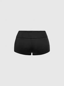 ROMWE Avant Y2K Baddie Streetwear 女款十字架金属吊坠索环装饰短款上衣和短裤套装 - 黑色 - 查看 5