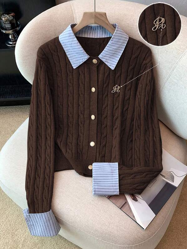 Franclia Fashionable Blogger-Inspired 2 In 1 Patchwork Knit Cropped Cardigan, European And American Style