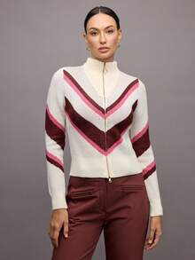 Activina 女式高尔夫和网球条纹长袖拉链领针织开衫 - 彩色 - 查看 4