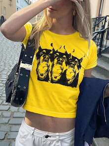 SHEIN 女士夏季狗印花圓領短袖休閒T恤