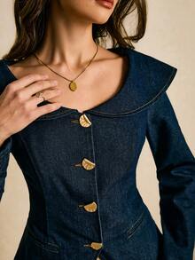 Poéselle Women's Fashion Front Button Denim Blouse Women Denim Tops Jackets For Women Casual Western Tops For Women Women Blazer Jacket Suit Jacket For Women Women Denim Jacket Denim Jackets For Women - Dark Wash - View 3