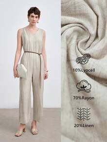 Aalyst 女式 2025 新款时尚无袖休闲连体裤 - 卡其色 - 查看 1