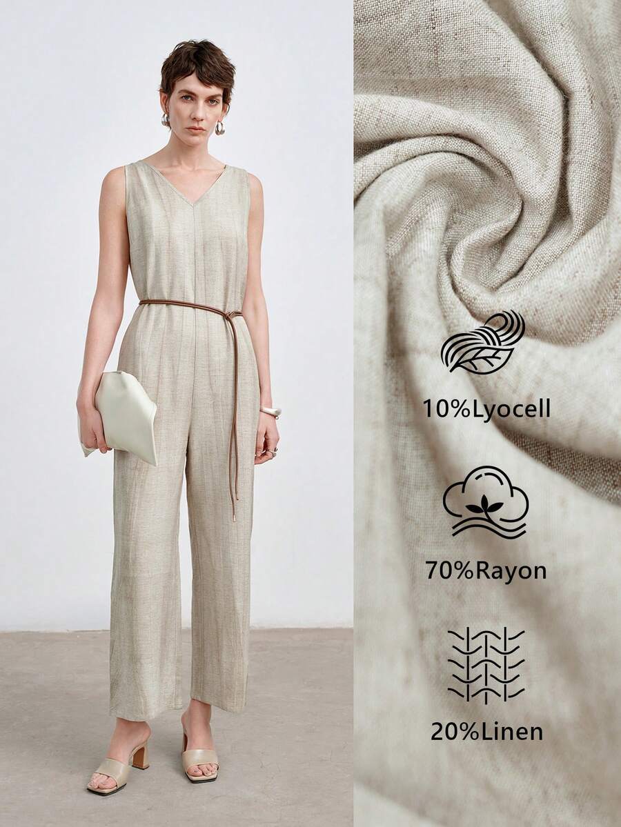 Aalyst 女式 2025 新款时尚无袖休闲连体裤 - 卡其色 - 查看 1