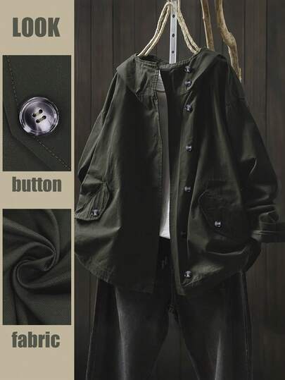 EMERY ROSE 大码女式纯色单排扣连帽宽松休闲夹克，秋季