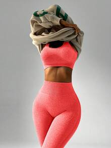 Core Rhythm Women's Solid Color Sleeveless Crop Top And Leggings Sports Set Workout Women Sets - Red - View 7