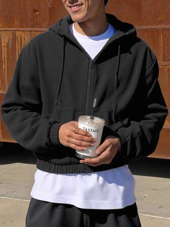 Manfinity Herr casual enfärgad dragkedja med dragsko