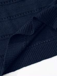 EMERY ROSE Áo len dệt kim dáng rộng trễ vai màu trơn đơn giản, thu/đông - Màu xanh hải quân - Xem 8