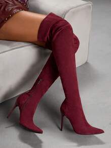 CUCCOO SZL Women's Fashion Pointed Toe Stiletto Heel Over-The-Knee Boots, Classic Versatile For Commuting, Dating, Party, Holiday For Christmas Spring Shoes - Burgundy - View 8