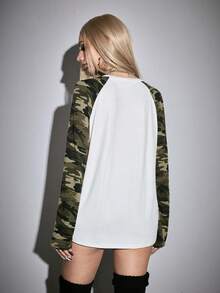 ROMWE Avant Y2K Baddie Camouflage Distressed Vintage American Street Style Raglan Sleeve Long Sleeve T-Shirt For Women - Multicolor - View 3