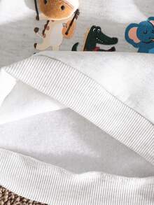 SHEIN Baby Boys Cute Animal Pattern Thermal Lined Crew Neck Sweatshirt, Comfortable Versatile Casual Basic Graphic Pullover Top, Suitable For Indoor, Outdoor, Daily Wear, Sports, Play, Party, Photography, Holidays In Autumn/Winter Baby Boy Sweatshirt Baby Cartoon Clothes - Light Grey - View 7