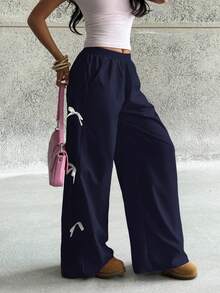 Coolane Teenager Mädchen Herbst/Winter, Warm/Kalt Wetter, Thermisch, Streetwear Alltags Essentials, Bequeme weiße Schleife Winddichte schnell trocknende dunkelblau gerade Hose, Hose mit elastischem Bund, Bindegürtel, Taschen und Schleife, Weihnachten, Kleidung für Neujahr - Blau - Übersicht 3