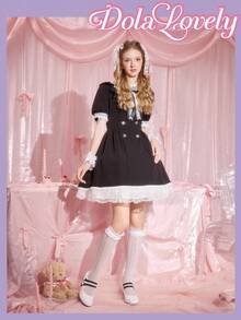 Dola Lovely Women's Classic Retro Mary Jane Round Toe Black & White Contrast High Heel Pumps - White - View 2