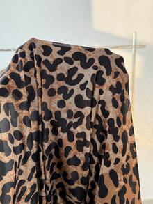 SHEIN EZwear 大码女式豹纹甜心领喇叭袖时尚连衣裙 - 棕色 - 查看 5
