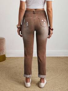 EMERY ROSE Plus Size Colorful Floral Embroidered Jeans - Coffee Brown - View 2