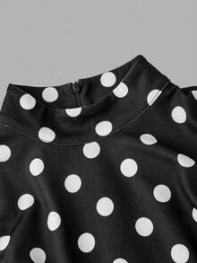 SHEIN MOD Schwarz-Weiß Polka Punkt Asymmetrischer Saum Kurzes Kleid - Asymmetrisch, Schärpe, Schleife, Rüschen, Vintage 70er, Y2K, Date, Party, Gericht, Festlich, Geburtstag, Abschlussball, Schule, Business Lässig Damen Büroanzug, Professionell, Vintage Luxus Stil, Pendler Outfit - Schwarz und Weiss - Übersicht 3