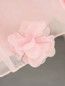 Glamorique Kids Girls' Baby Pink Satin Tulle Dress, Sleeveless Vest Dress With Large Bow At Back, Hand-Beaded 3D Flowers Evening Party Dress, Baby Birthday Dress, Wedding Guest Dress - Pink - View 6