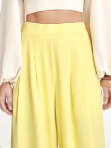 CAJUNI Women's Light Yellow Extra Long Holiday Casual Summer Trousers Beach Pants - Pale Yellow - View 6